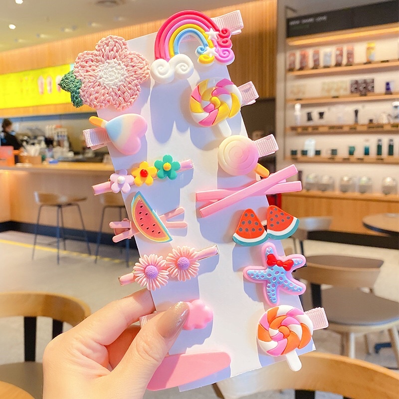Set 14 Kẹp Tóc Hình Trái Cây, Hoạt Hình Dễ Thương Thời Trang Cho Bé Gái