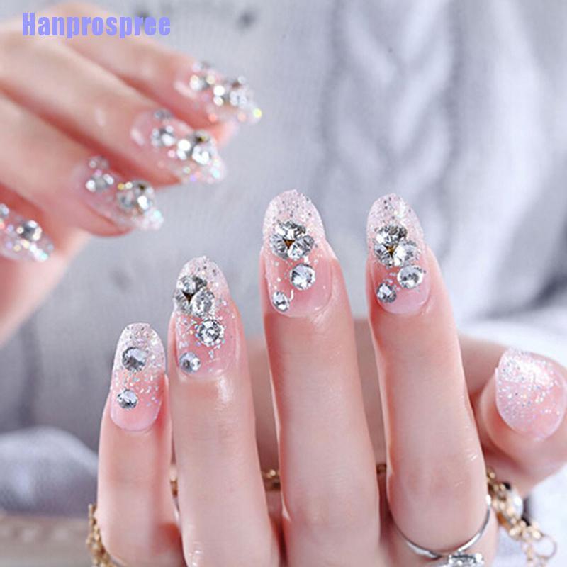 Set 24 Móng Tay Giả Đính Đá 3d Xinh Xắn