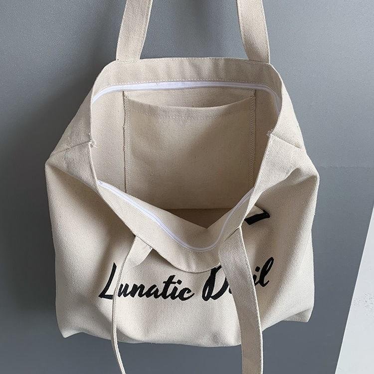 Túi tote túi vải canvas phong cách Hàn quốc, có khóa miệng ngăn phụ bên trong tiện dụng đi học đi chơi