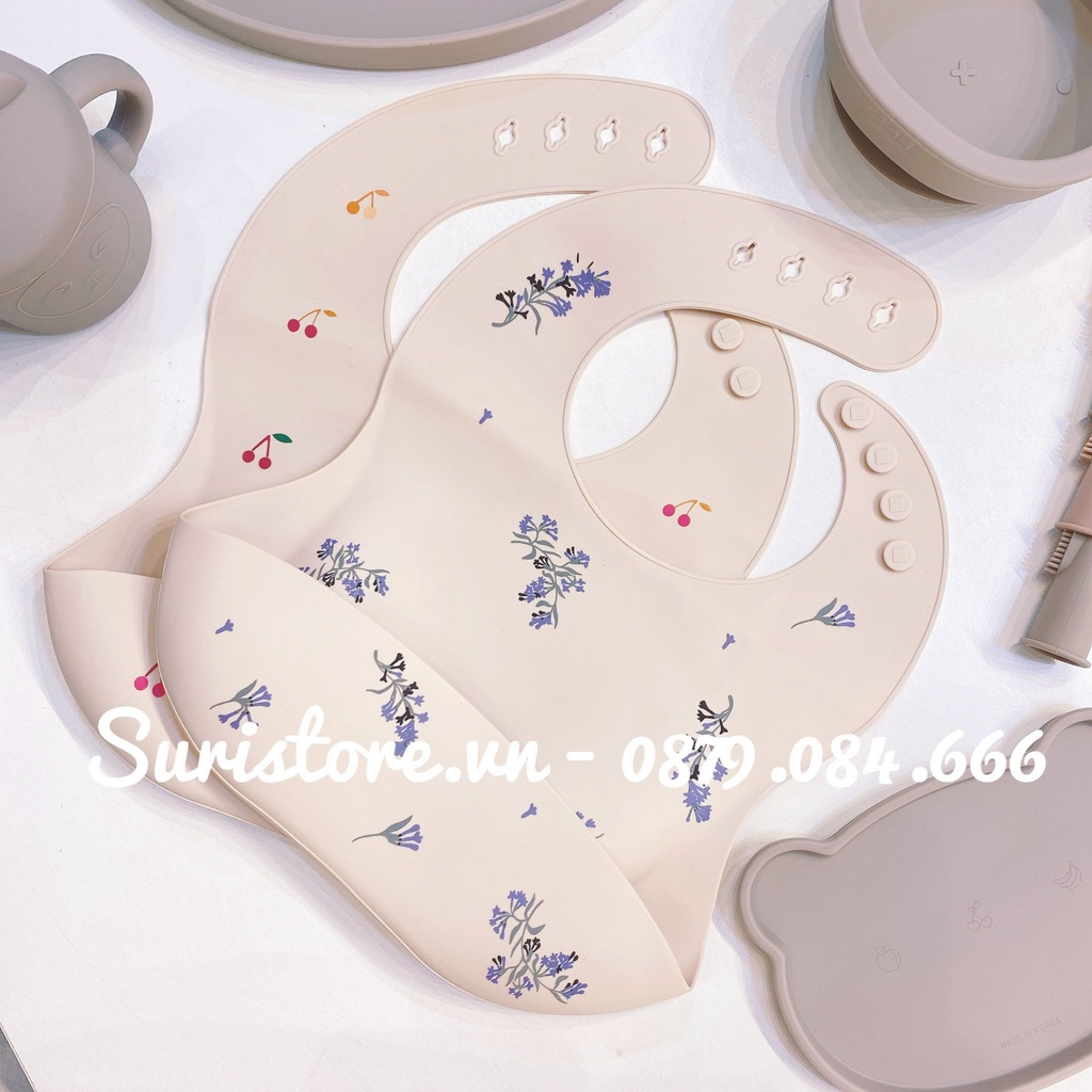 Yếm Máng Silicon/Yếm Ăn Dặm Không Bám Bẩn Họa Tiết Hàn Quốc