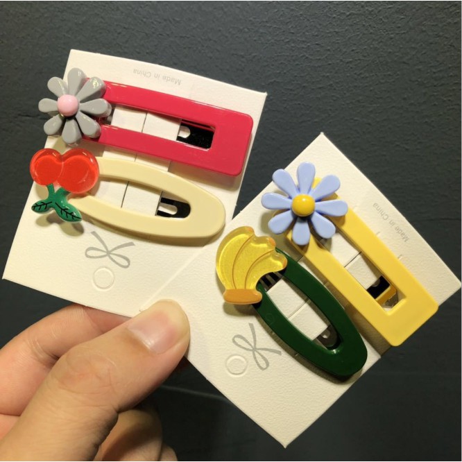 Sét 2 kẹp tóc hoa quả (Có bán lẻ 1 cái ngẫu nhiên) KAH136 ovan và chữn nhật