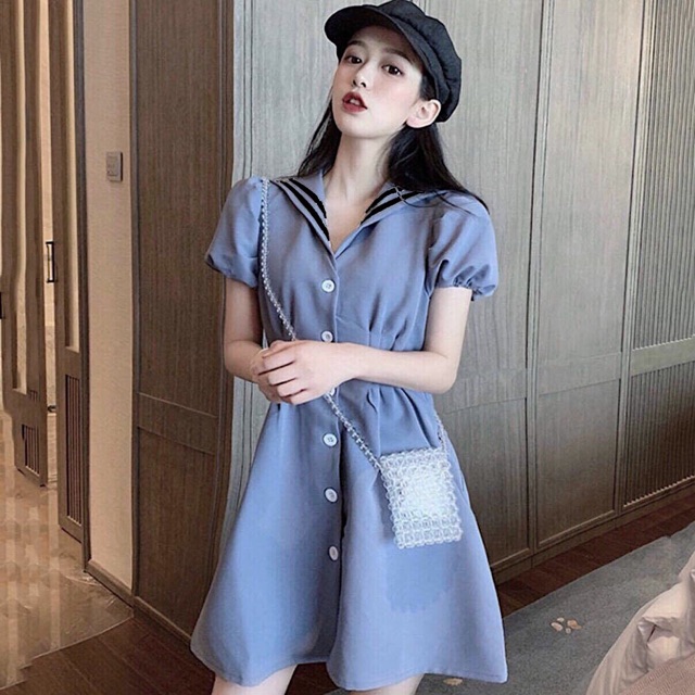 [Mã FATHANG5 giảm 10K đơn 50K] Đầm xanh đậm viền sọc đen (kèm hình thật) | BigBuy360 - bigbuy360.vn