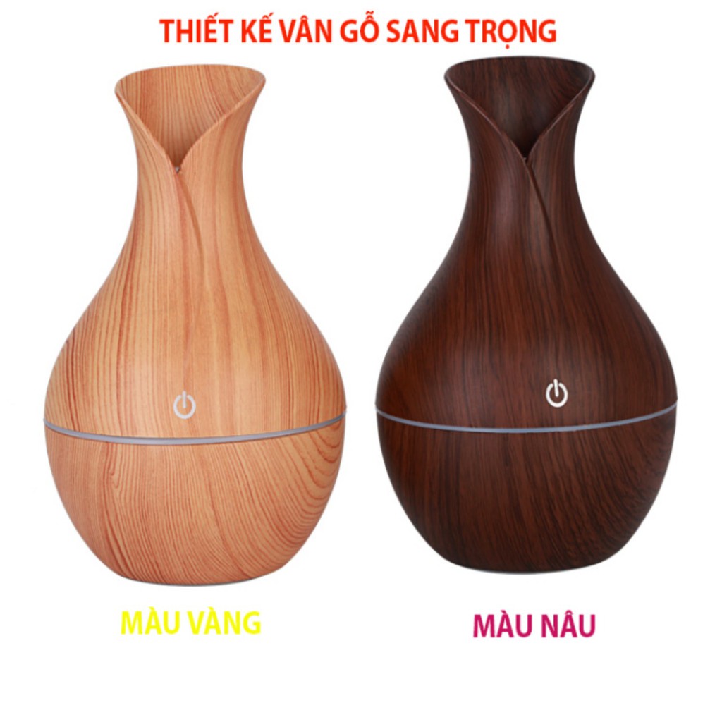 Máy phun sương, khuếch tán tinh dầu, tạo độ ẩm, vân gỗ kèm đèn led đổi màu - Hình bình hoa