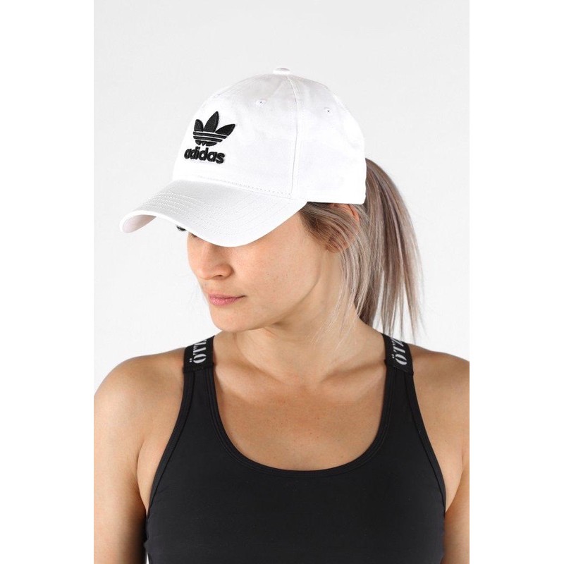 (HÀNG XUẤT XỊN) Nón das trắng logo đen  Trefoil Lo Baseball Cap