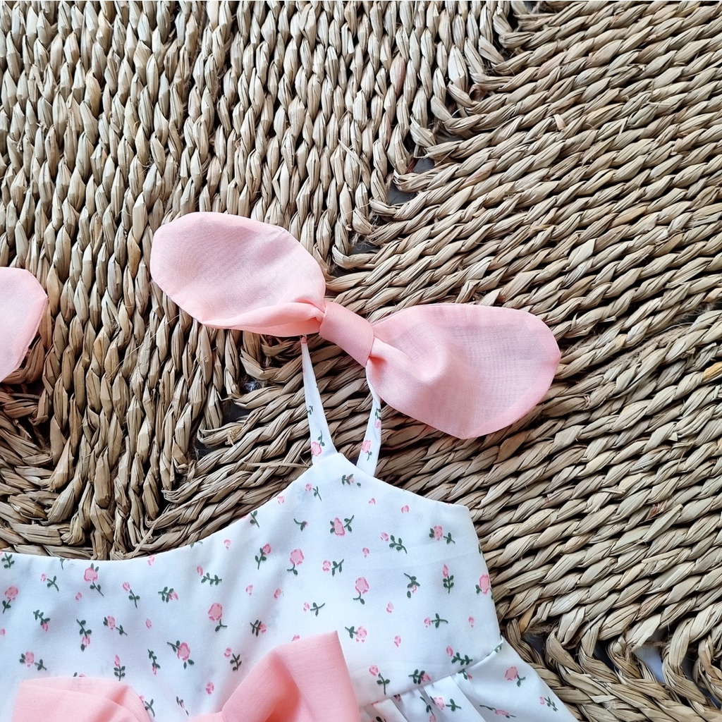 Bodysuit cho bé gái sơ sinh kèm turban chất liệu mềm mát ⚡ 𝗙𝗥𝗘𝗘𝗦𝗛𝗜𝗣 ⚡ Set body trẻ em 2 dây phối nơ dễ thương