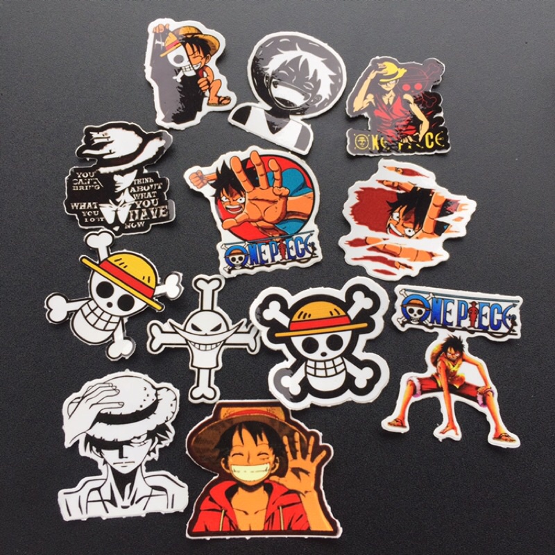 Trọn bộ Monkey D. Luffy 12 hình dán chống nước. Sticker hoạt hình đẹp. Logo theo yêu cầu.