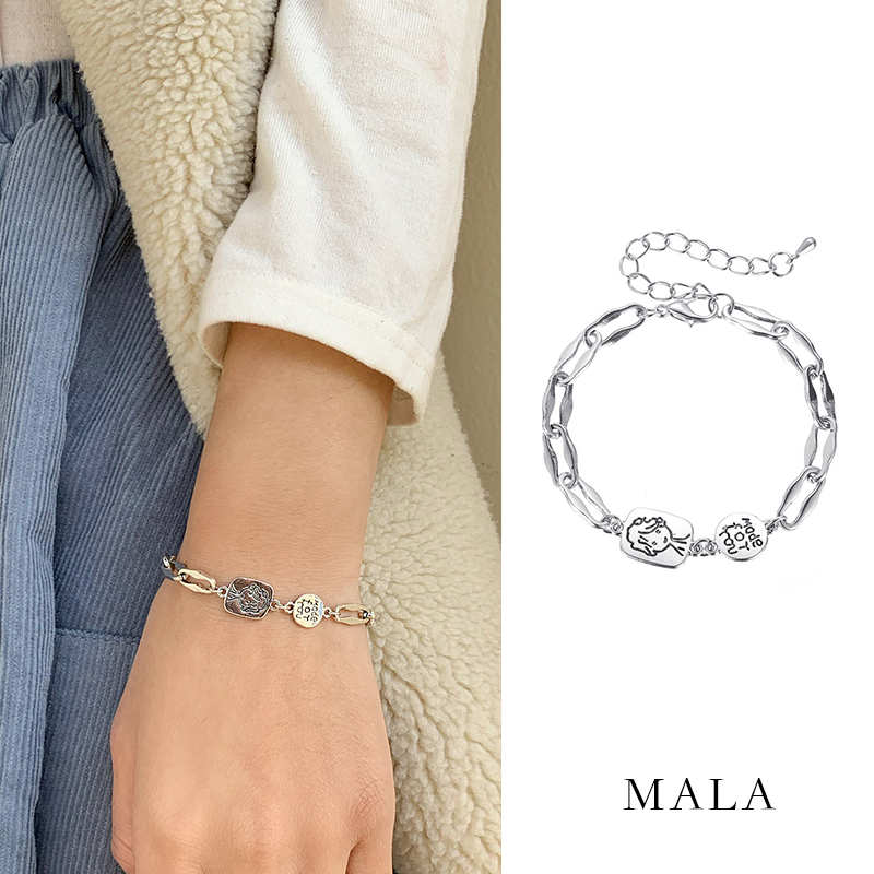 Lắc tay kim loại xi bạc thiết kế đơn giản phong cách Hàn Quốc thời trang cho cặp đôi