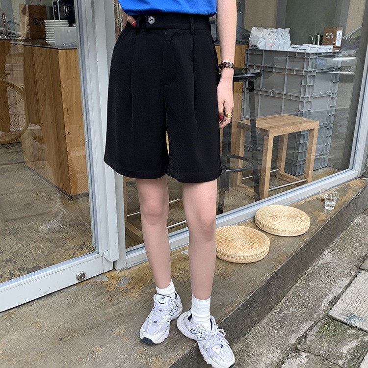 Quần ngố nữ Ống rộng Lưng cao 5 tấc Form rộng Ulzzang Hàn Quốc Quần Short cộc nữ Màu trơn Mùa Hè