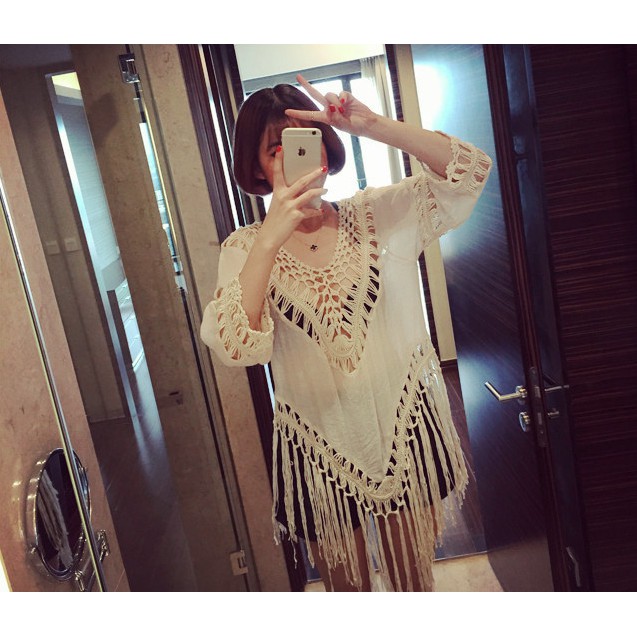 áo lưới đi biển, áo tua rua bohemian