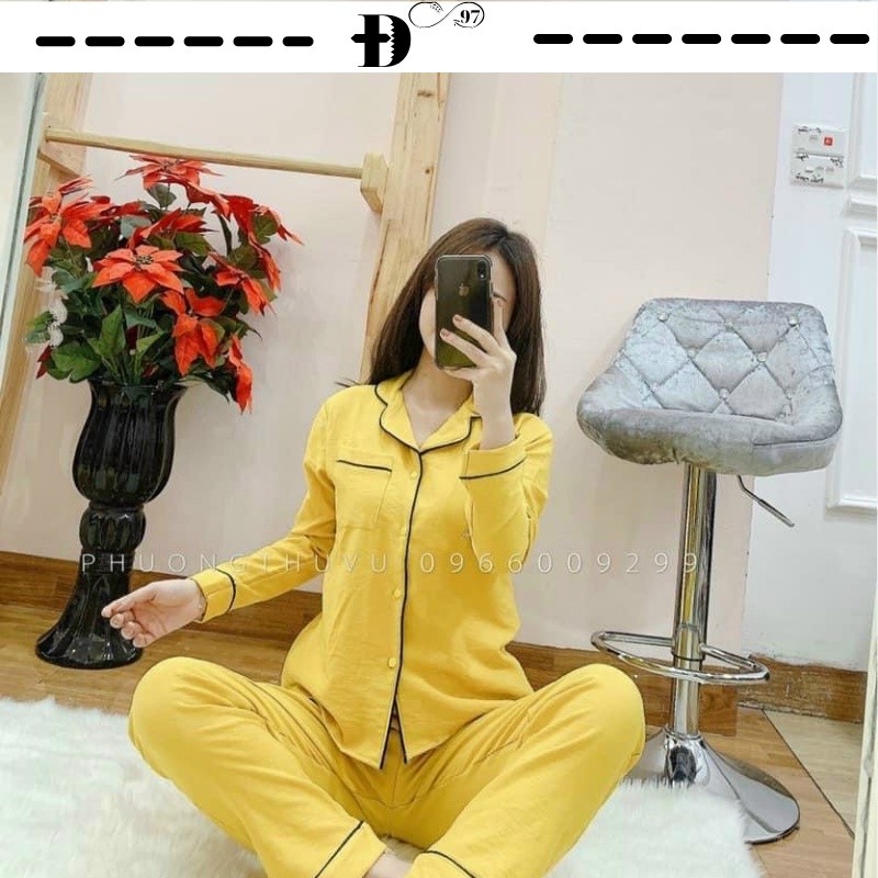 Đồ ngủ nữ pijama nhung tăm trơn cổ bẻ-D003