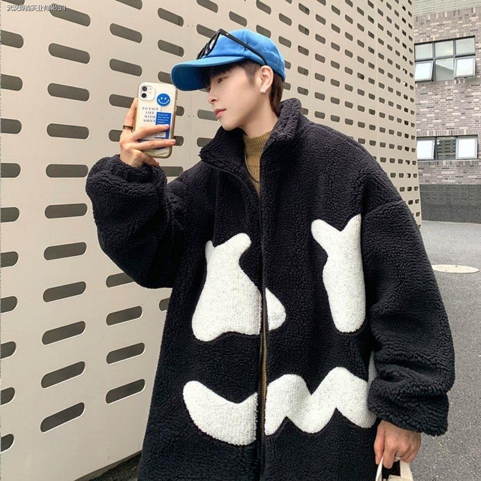 ✗☞Áo Khoác Lông Cừu Dày Dáng Rộng Khóa Kéo Thời Trang Hàn Quốc Cho Nam