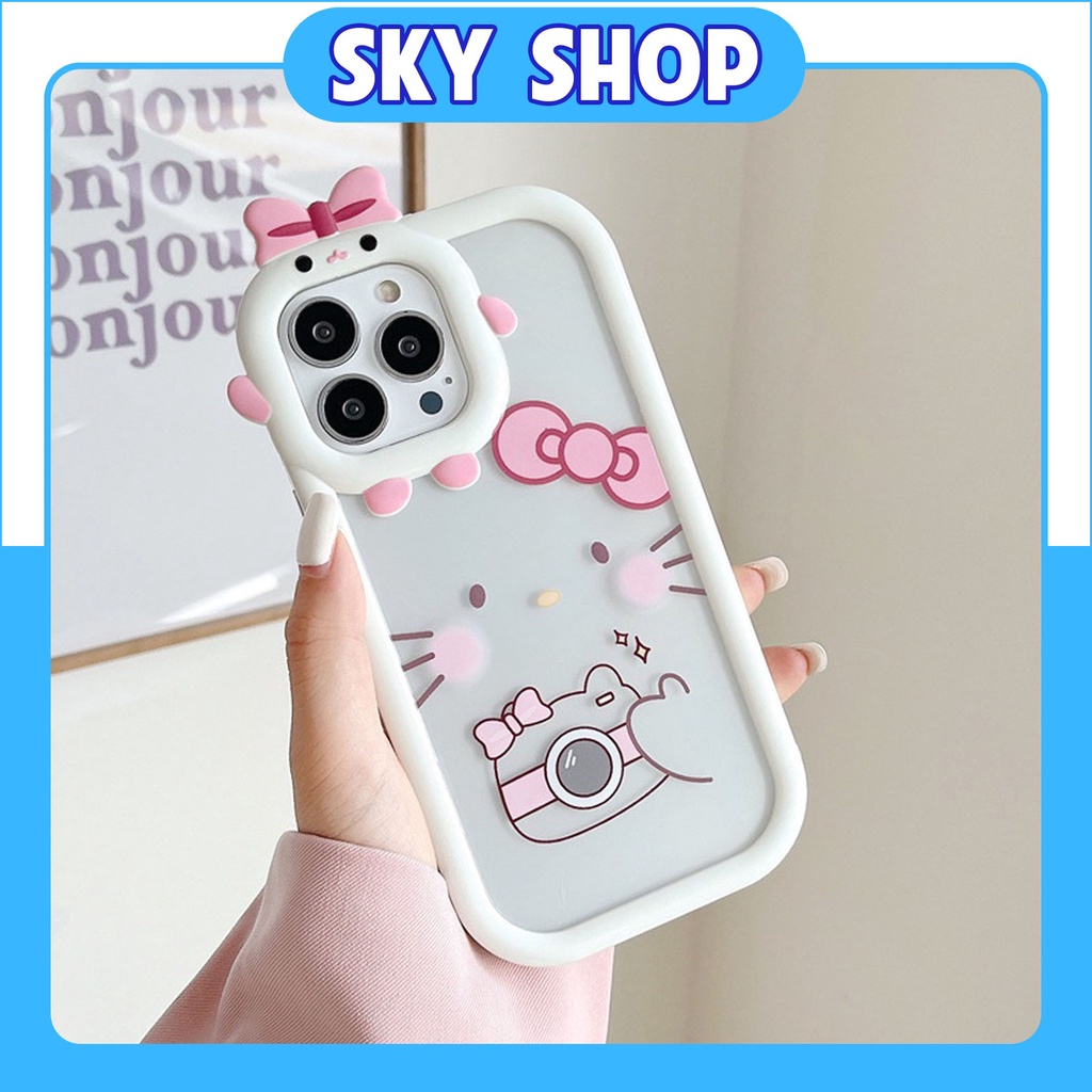 Ốp Lưng Iphone Camera hình Chim Cánh Cụt Đeo Nơ Hello Kitty 7plus/8plus/x/xs/11/12/13/14/pro/max