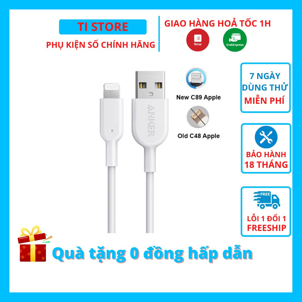 Dây cáp sạc nhanh Anker A8432 A8433 có MFI chip bạc c89 cho ipad iphone 6 7 8 Plus X Xs 11 12 pro max tistore