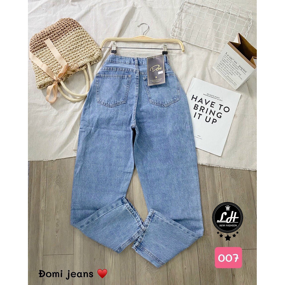 Quần bò nữ - baggy jean nữ trơn Lê Huy Fashon cạp cao màu xanh nhạt MS 007