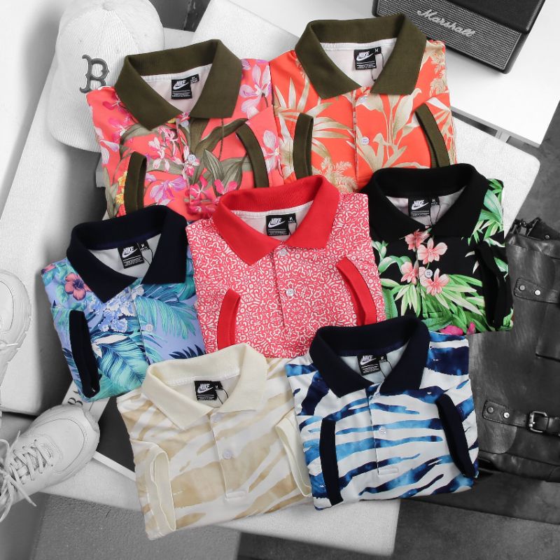 Áo thun nam ngắn tay có cổ vải cotton polo hoa nổi bật