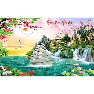 Tranh dán tường 3d sơn thủy hữu tình trang trí nhà cửa phòng khách giá rẻ đẹp chất liệu decal pp keo sẵn bóc dán atk15