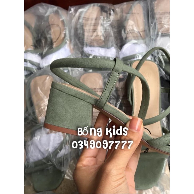 Sandal Nữ Gót Vuông Xanh Lục