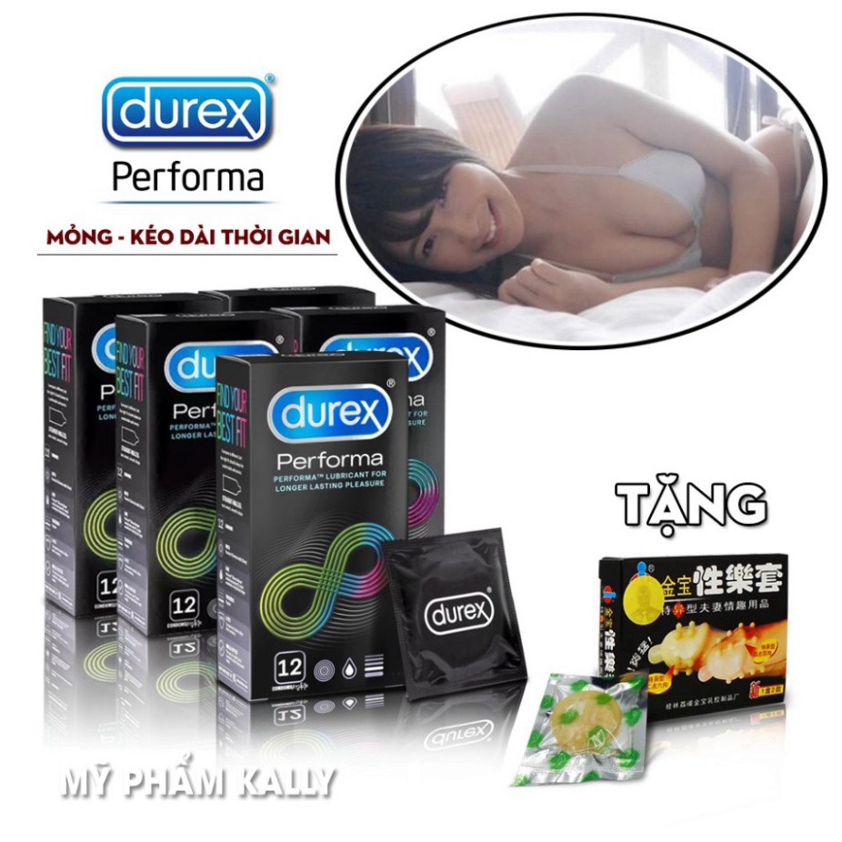 [Tặng Bcs Siêu Gai] Bộ 4 Hộp (48 Chiếc )Bao cao su Durex Performa Nhiều Gel Bôi Trơn Tăng Khoái Cảm &amp; Kéo Dài Cuộc Yêu