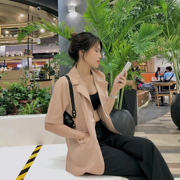 Áo khoác blazer tay ngắn 1 lớp cộc tay ulzzang - áo khoác ngoài - áo Blazer kiểu vest 1 lớp ngắn tay style Hàn Quốc | BigBuy360 - bigbuy360.vn
