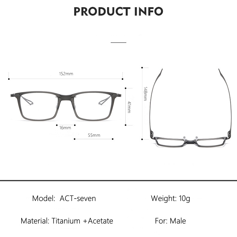 Kính vuông hẹp theo phong cách hiện đại, khung gương hỗn hợp sợi titan và acetate, nhẹ, kính quang học nam văn phòng, phù hợp với đầu to, MASUNAGA thiết kế ACT-SEVEN