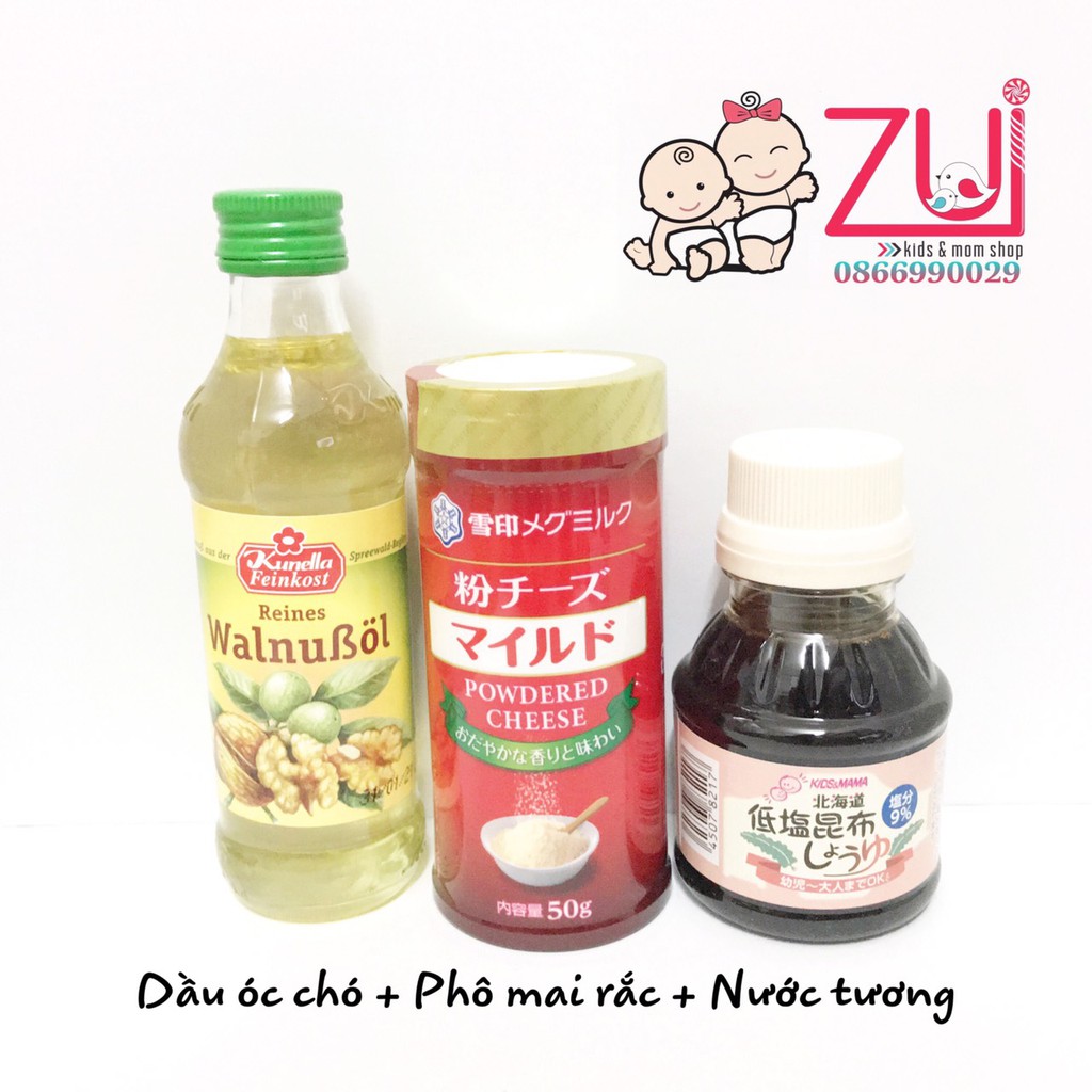 Combo Dầu óc chó + Phô mai rắc + Nước tương cho bé 6m+