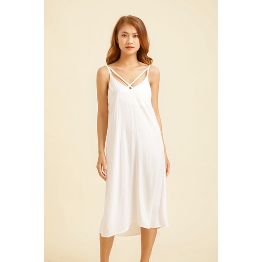 Đầm lụa chéo ngực Hoạ tiết Cam Infashion