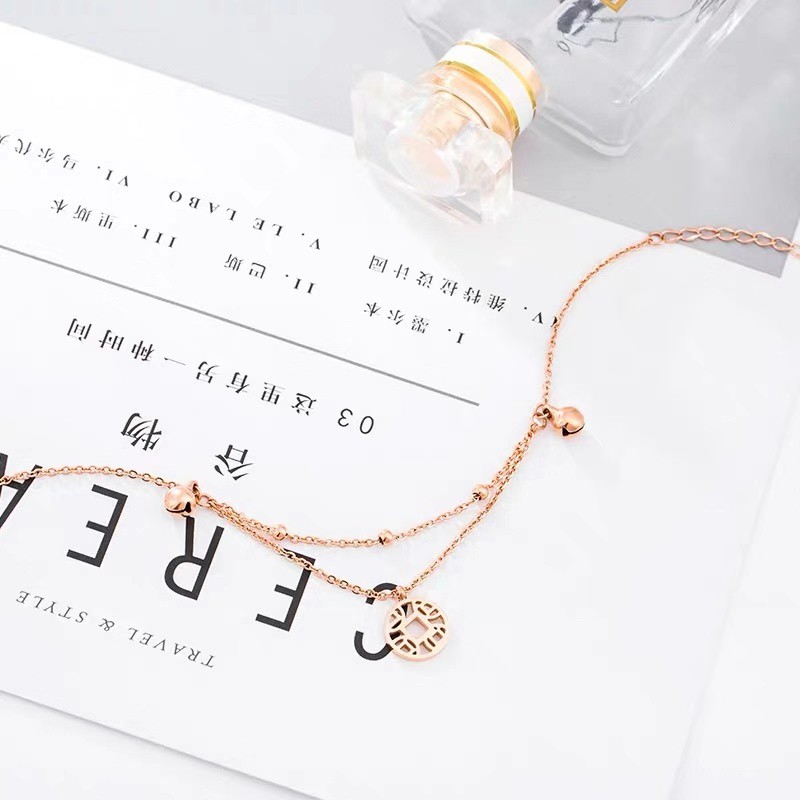 lắc chân hai lớp bằng thép titan mạ vàng hồng 18k phong cách retro | BigBuy360 - bigbuy360.vn
