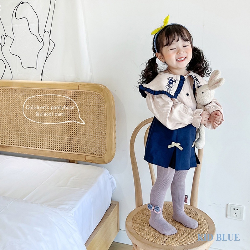 Quần Tất Legging Công Chúa Màu Trơn Đính Nơ Đôi Phong Cách Thu Đông Mới Cho Bé Gái