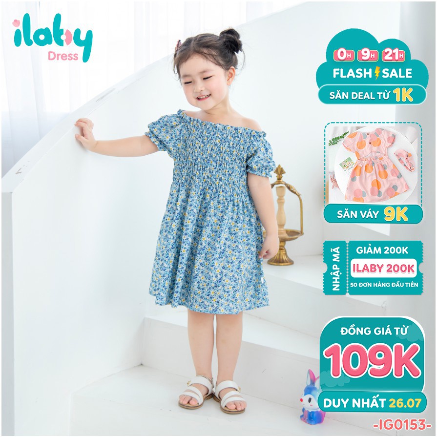 [Mã FARSBR7A giảm 10% đơn 99K] Váy cho bé gái ILABY váy công chúa trễ vai cho bé từ 1 - 10 tuổi [10IG01530521]