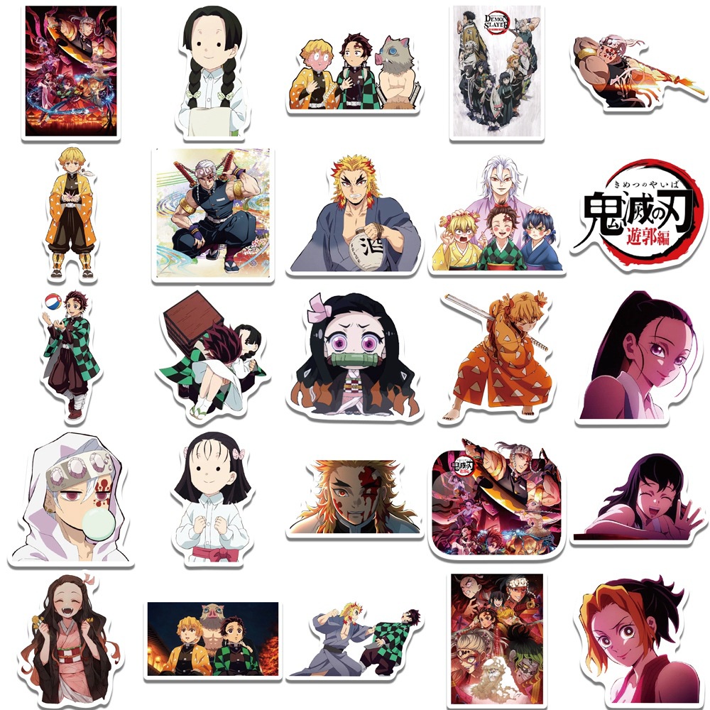 Bộ 100 Cái / Bộ ❉ Hình Dán Trang Trí In Hình Nhân Vật Anime Kimetsu no Yaiba Xinh Xắn ❉ Miếng Dán Chống Thấm Nước Thời Trang