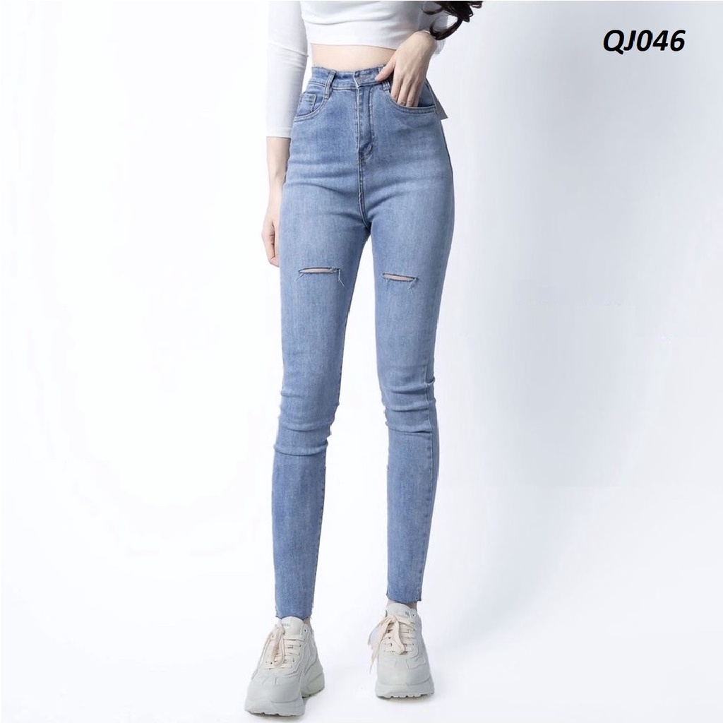 Quần Jeans Skinny Rách Gối Lưng Cao Hack Dáng Đẹp QJ046