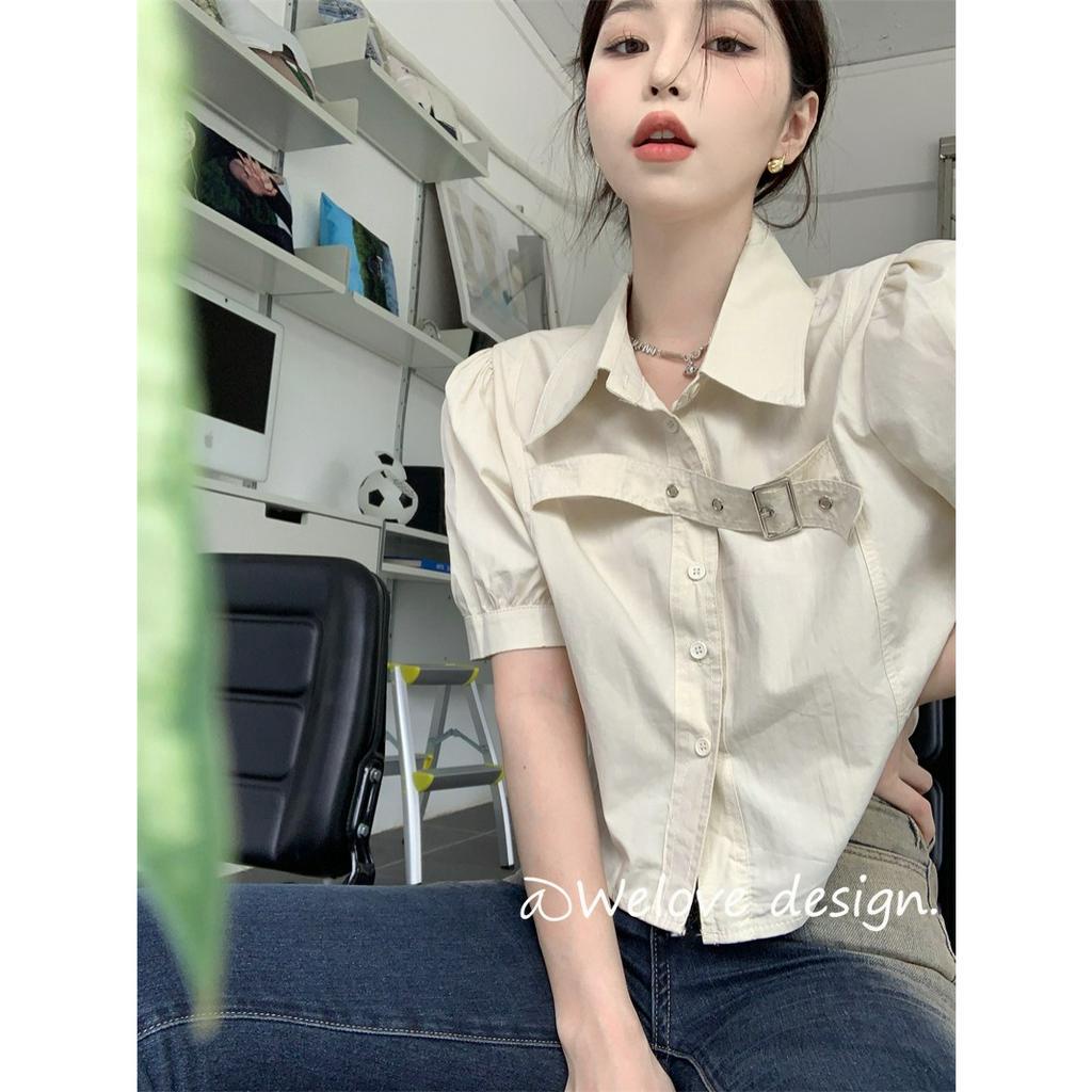 「 Welove1 」Áo Sơ Mi Ngắn Tay Phồng Cổ Bẻ 5 Màu Sắc Thời Trang Mùa Hè Dành Cho Nữ