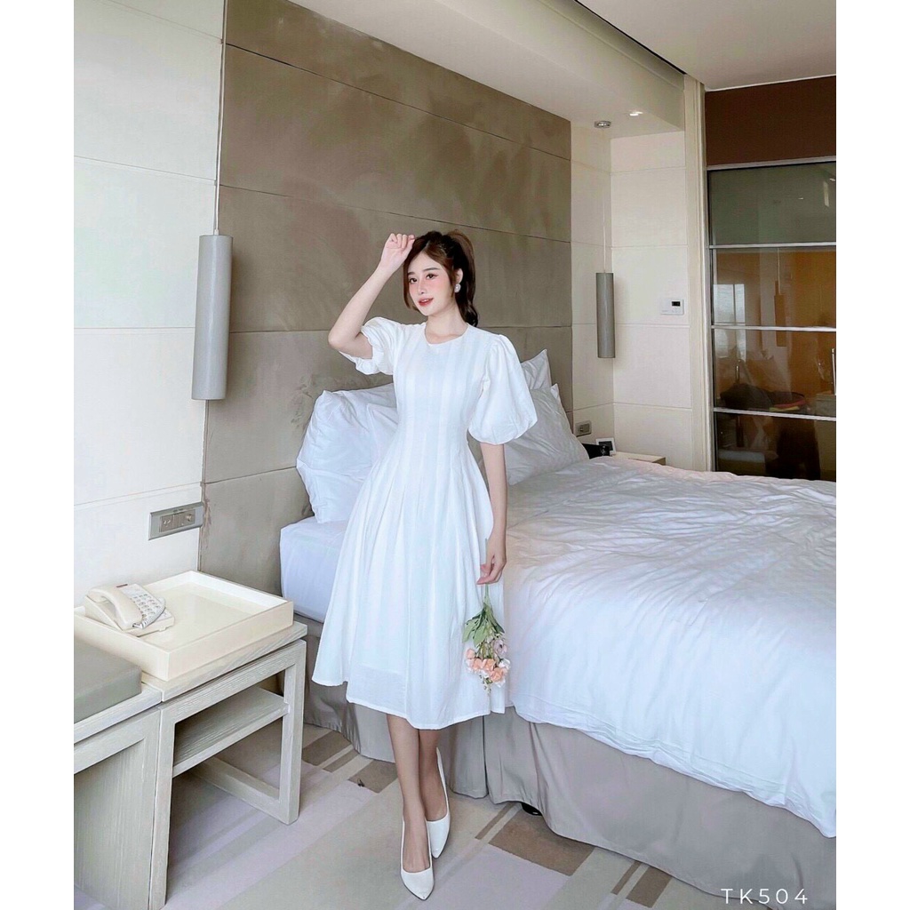 Váy nữ thiết kế dự tiệc, đầm nữ dáng xòe tay bồng dễ thương xinh xắn