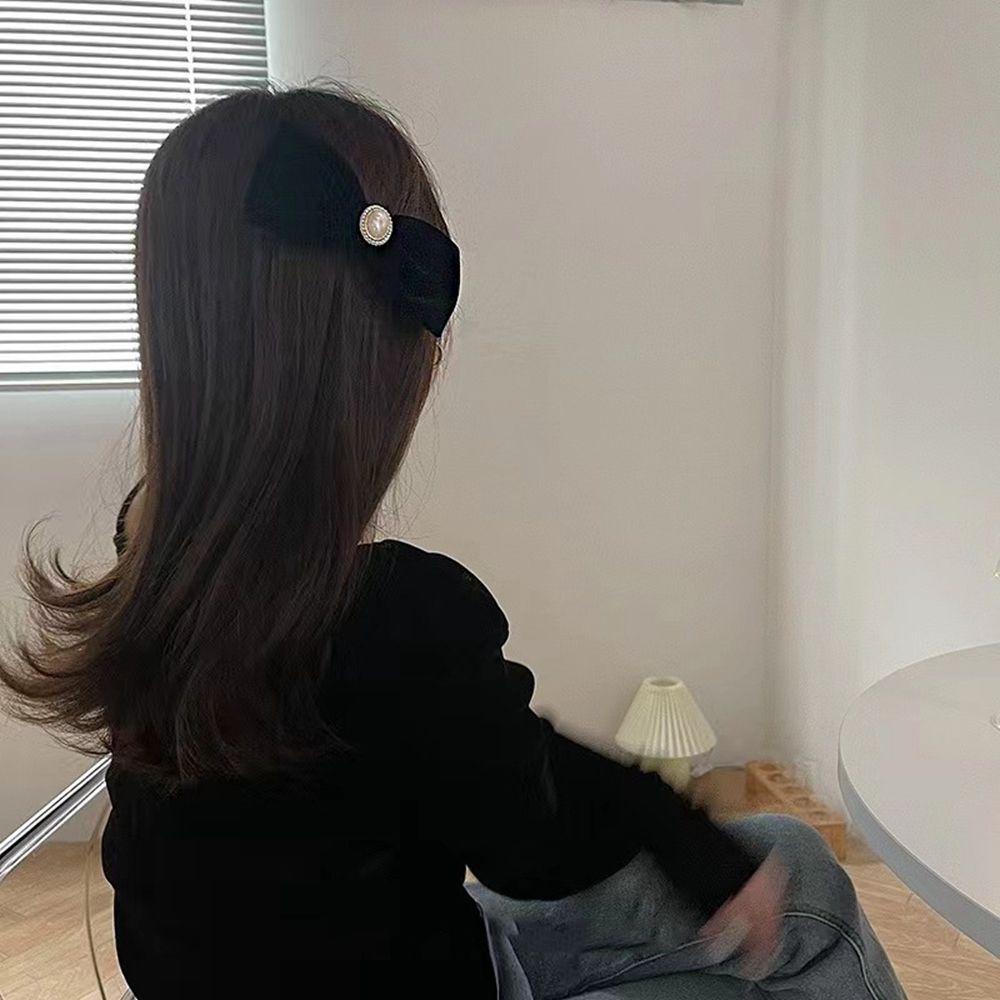 FORBETTER Kẹp Tóc Nơ Vải Nhung Màu Đen Phong Cách Pháp Đơn Giản Cho Nữ