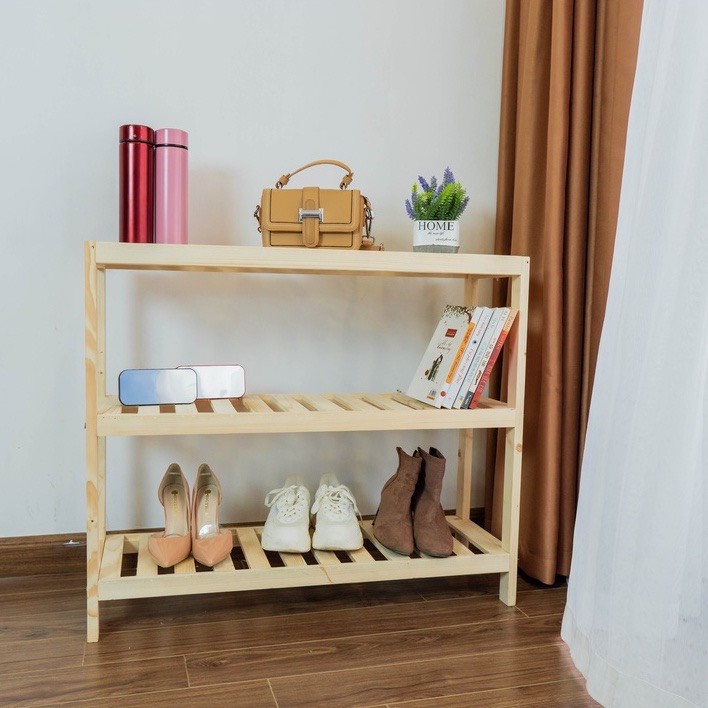 Kệ Để Giày Dép Gỗ Thông 3 Tầng - Giá Để Đồ - Chịu Lực Cao, Chống Mối Mọt, Sắp Xếp Gọn Đồ