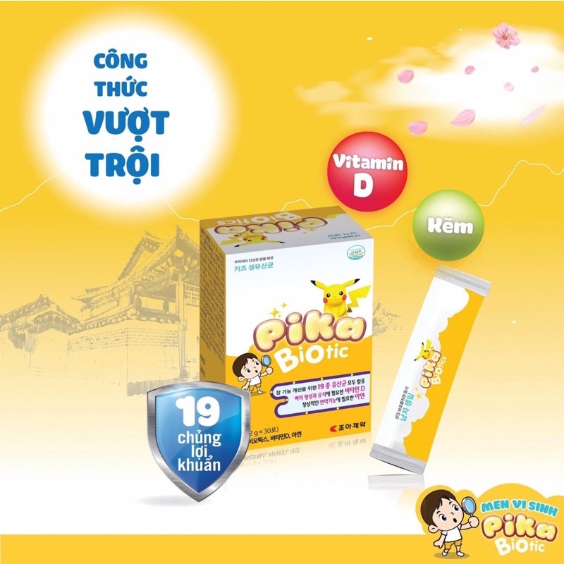 MEN VI SINH PIKA BIOTIC dạng gói  Men vi sinh Pikabiotic bổ sung 19 tỷ lợi khuẩn - Nhập Khẩu Hàn Quốc