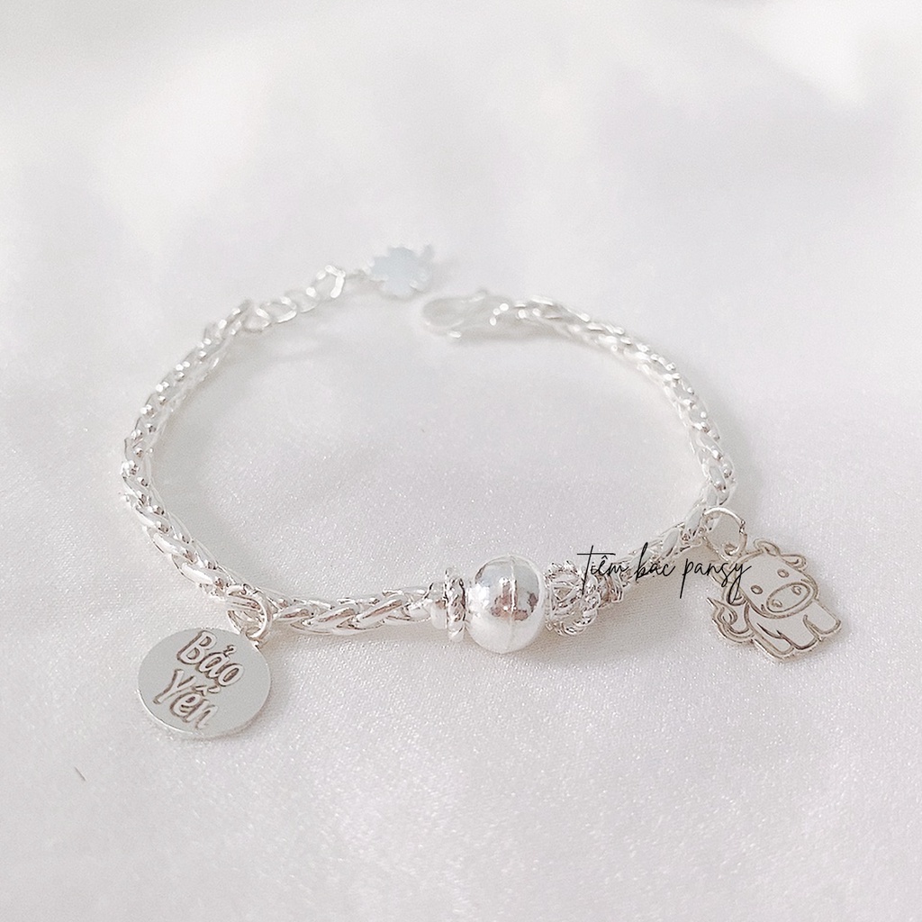 Lắc bạc cho bé PANSY hoạ tiết bi mix charm bạc ta - Vòng bạc trẻ em khắc tên miễn phí