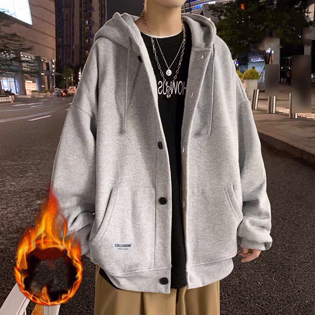 Áo Hoodie Cúc COLLUSION Cotton CAO CẤP Nam Nữ Ulzzang Form Rộng Nam Nữ Áo Khoác Nỉ Unisex Hoodie Oversize Leevin Store