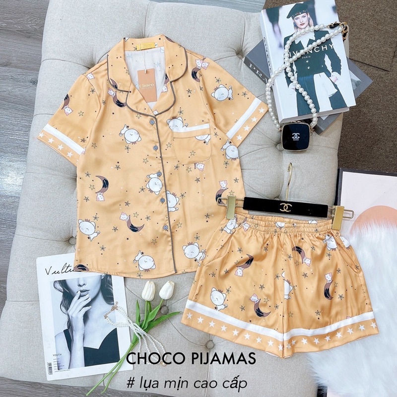 Bộ lụa gucci bộ pijama áo ngắn tay quần đùi hãng choco siêu đẹp