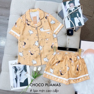 Bộ lụa gucci bộ pijama áo ngắn tay quần đùi hãng choco siêu đẹp