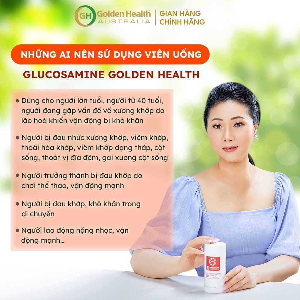 [GOLDEN HEALTH] Viên uống Glucosamine Sulphate hỗ trợ tăng chất nhờn xương khớp (90 viên)