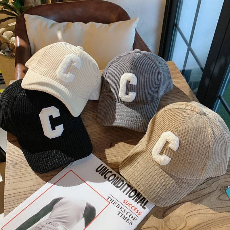 Baseball Cap for Women Autumn and Winter New Corduroy Sports C Letter Internet Celebrity Outdoor Same Style Men's Hard Top Peaked Cap OhZG
