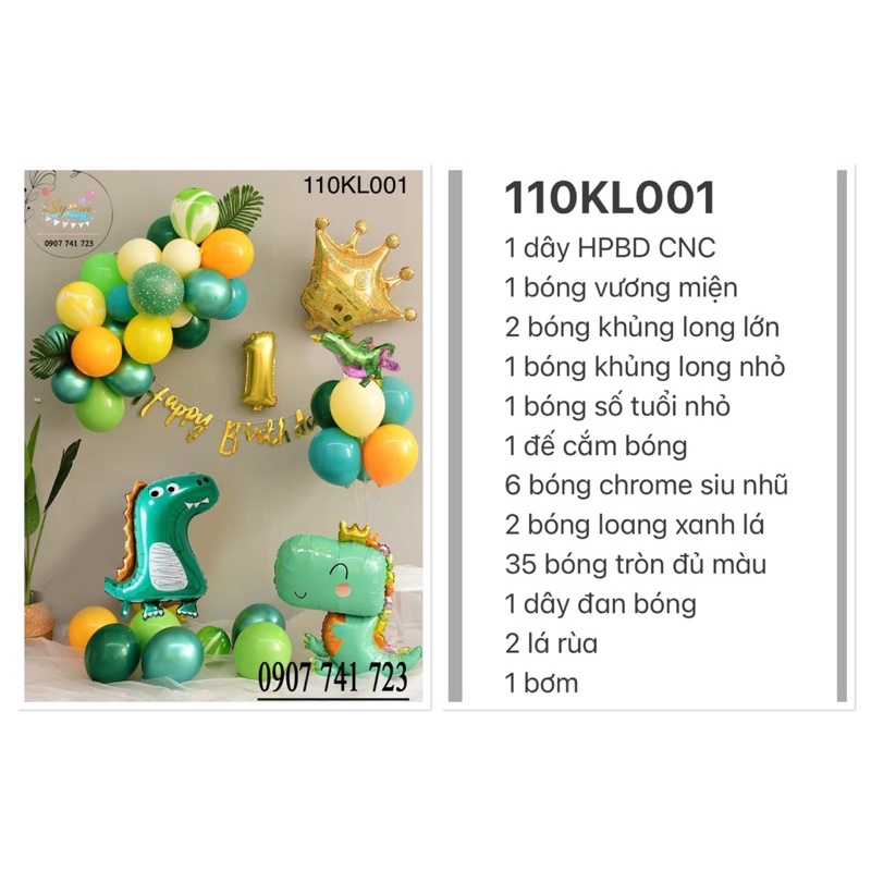 Bóng Trang Trí Sinh Nhật,FREESHIP, Set Khủng Long xanh xinh lung linh