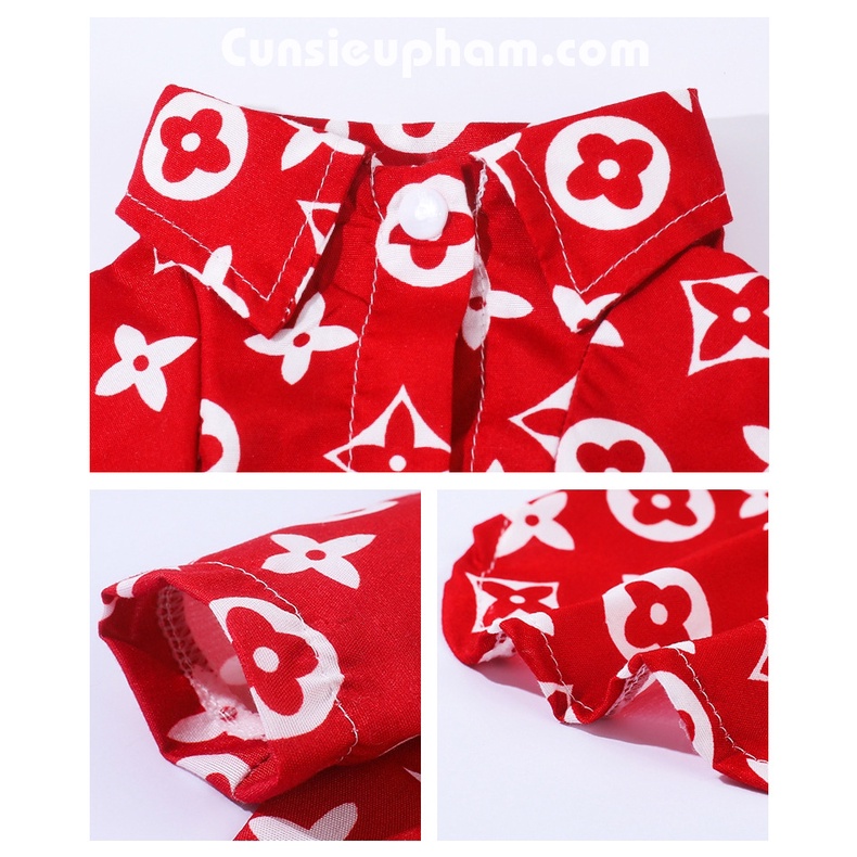 Áo sơ mi đỏ hoạ tiết sang chảnh cho chó mèo