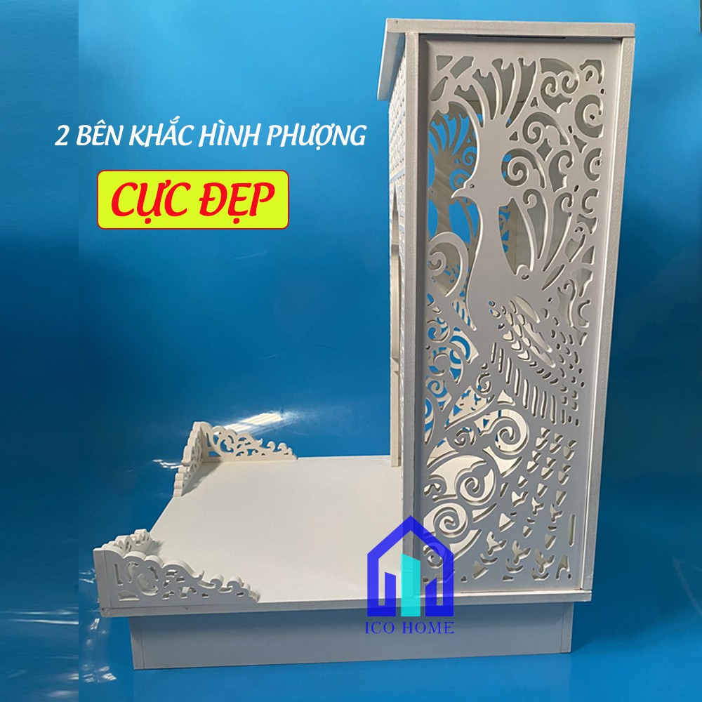 Bàn thờ ông địa thần tài bằng gỗ đẹp màu trắng đón lộc vào nhà, có thể phủ sơn - ICO HOME