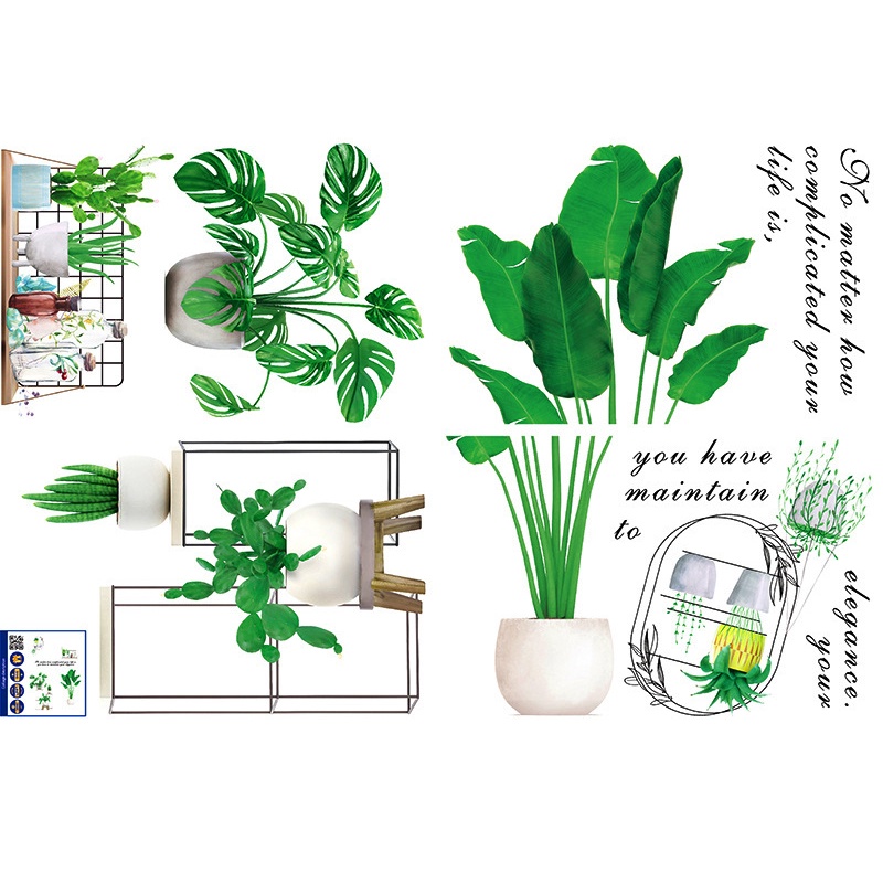 Tranh decal dán tường trang trí decor phòng khách NHIỀU CHẬU CÂY siêu đáng yêu - Decal dán tường phòng khách️