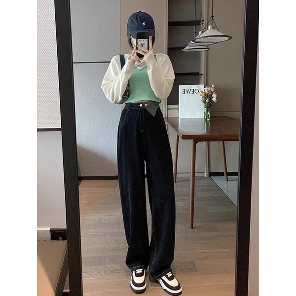 Quần jean ống rộng cạp túi KH097, quần bò ống rộng culottes kiểu dáng ulzzang cho nữ