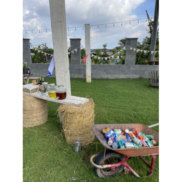 Dây cờ tam giác cắm trại màu trắng vàng, Lều Camping Picnic dây cờ dài 3.6m, trang trí Treo tường, Sinh nhật