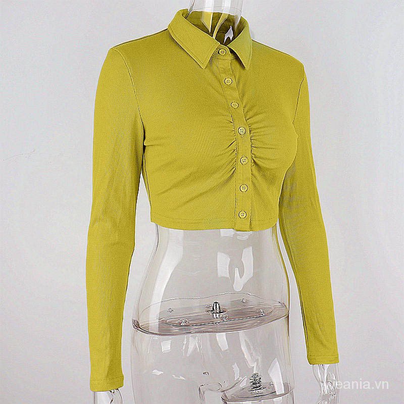 Áo sơ mi dài tay cổ bẻ phối nút thời trang dành cho nữ