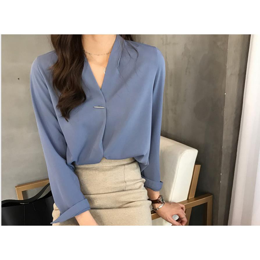ÁO SƠ MI LỤA CỔ V MỚI